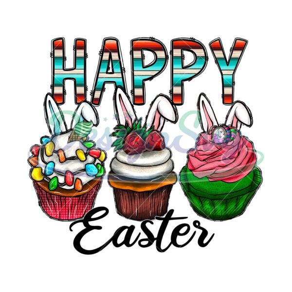 Happy Easter Day Rabbit Ears Cupcakes PNG