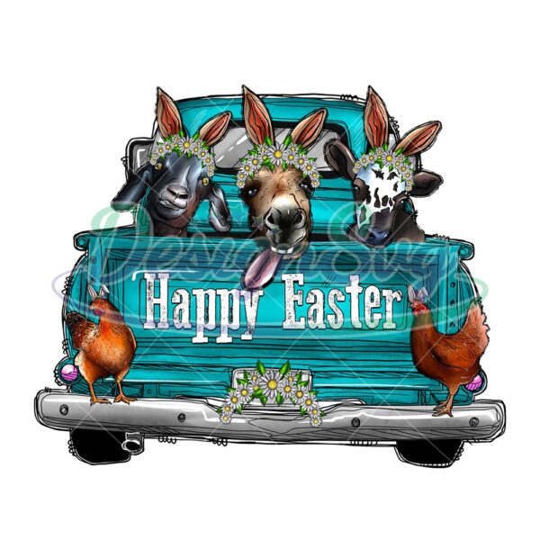 Happy Easter Day Farm Animals Truck Back PNG