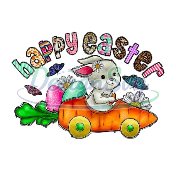 Happy Easter Day Bunny Carrot Car Funny PNG
