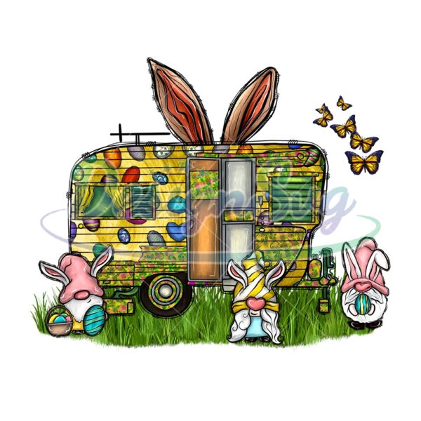 Camping Caravan Bunny Gnomes Easter Day PNG
