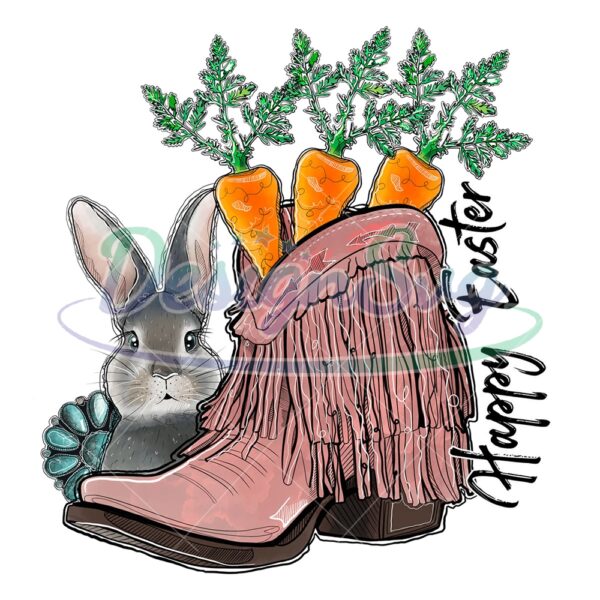 Happy Easter Bunny Carrot Pink Cowboy Boots PNG