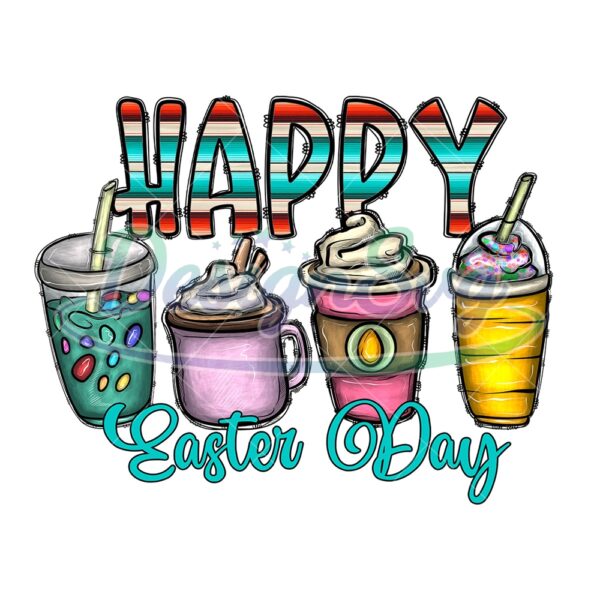 Happy Easter Day Drinks Coffee Latte Cups PNG