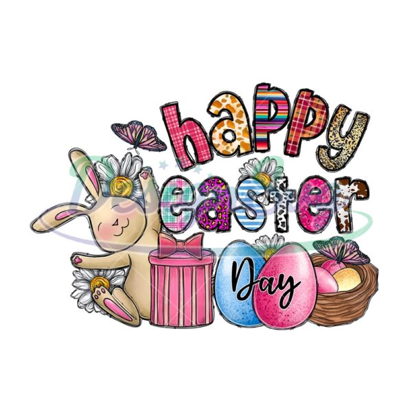 Happy Easter Day Paw Bunny Egg Basket PNG