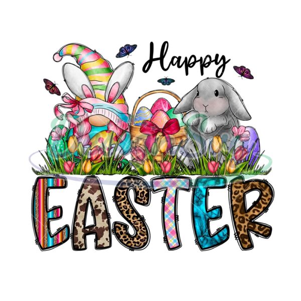 Happy Easter Bunny Gnome Eggs Basket PNG