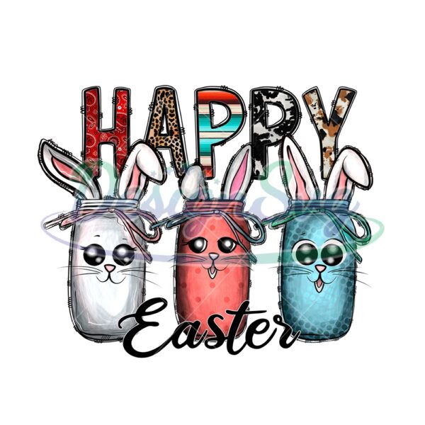 Happy Easter Day Bunny Ears Jars PNG