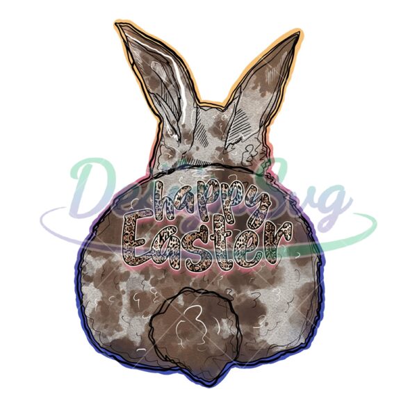 Happy Easter Leopard Print Bunny Back PNG
