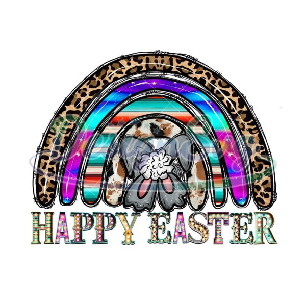 Happy Easter Bunny Back Rainbow PNG