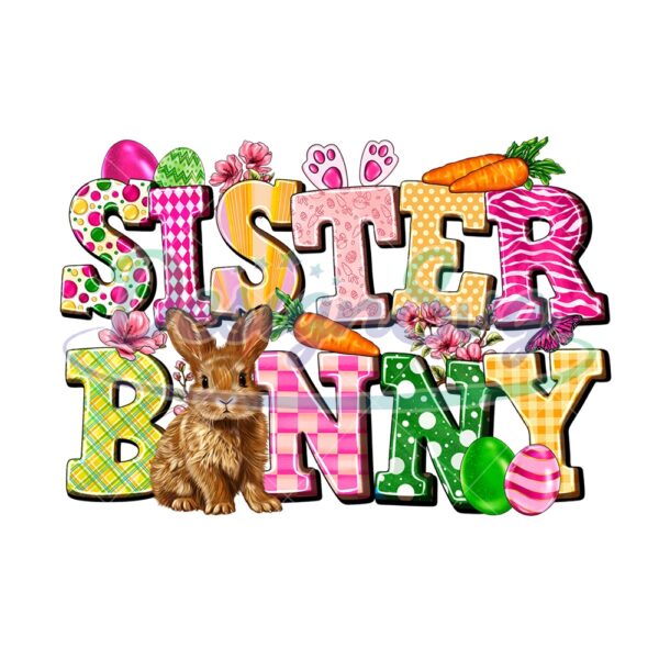 Sister Bunny Happy Easter Day Clipart PNG