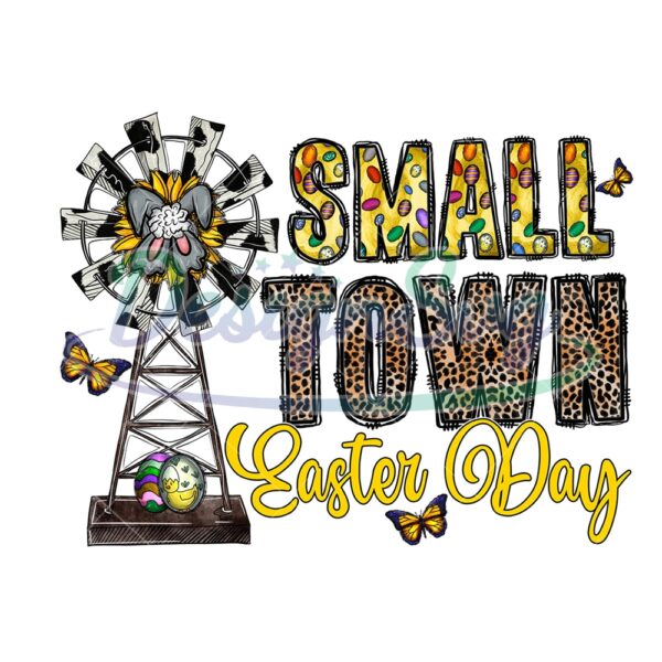 Small Town Easter Day Bunny Windmill PNG