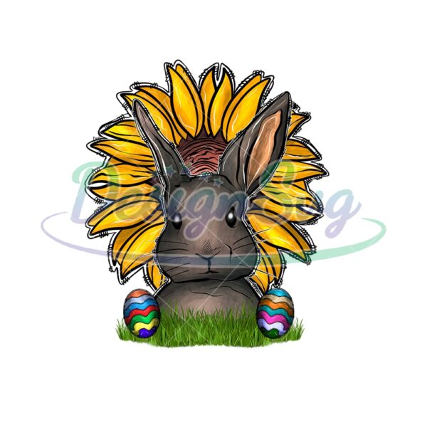Happy Easter Day Sunflower Rabbit Eggs PNG