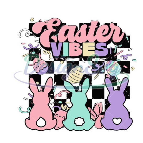 Easter Vibes Groovy Bunny Eggs PNG