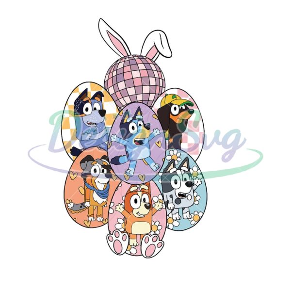 Happy Easter Day Bluey Bunny Eggs PNG