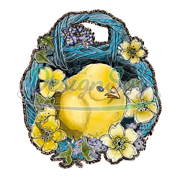 Chick Inside The Flower Basket Easter PNG