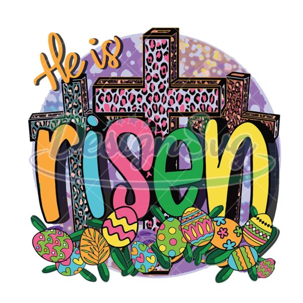 He Is Risen Easter Cross Stick and Eggs PNG