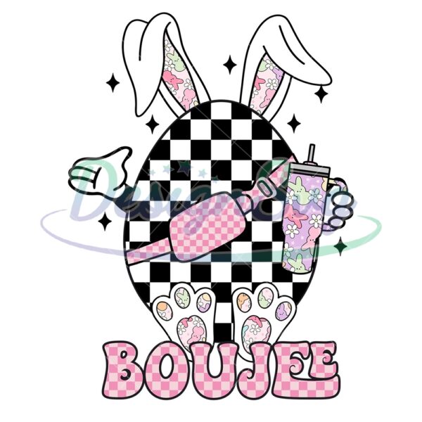 Checkered Boujee Easter Groovy Bunny Egg PNG