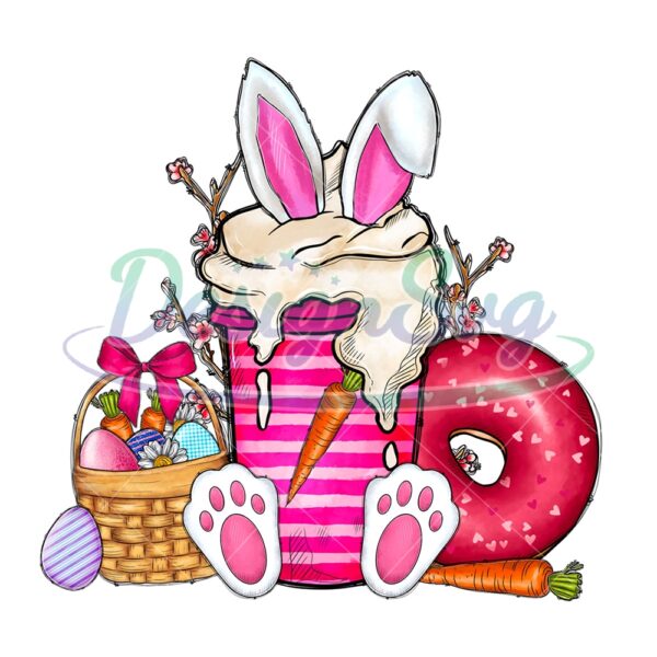 Coffee Cups Bunny Ears Donuts PNG