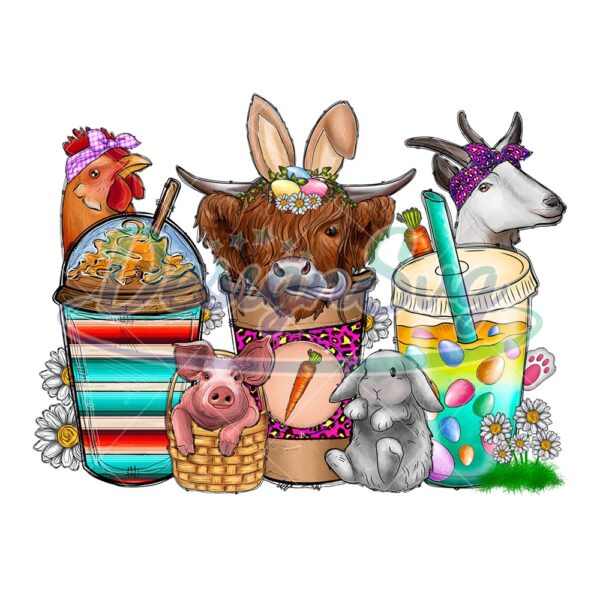Farm Animals Coffee Latte Cups PNG