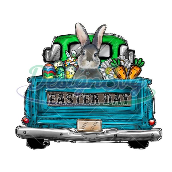 Easter Day Bunny Carrot Egg Truck PNG