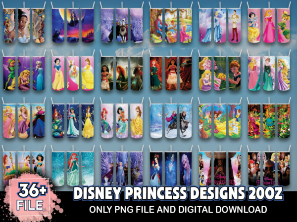 36 Files Disney Princess Designs 20oz Skinny