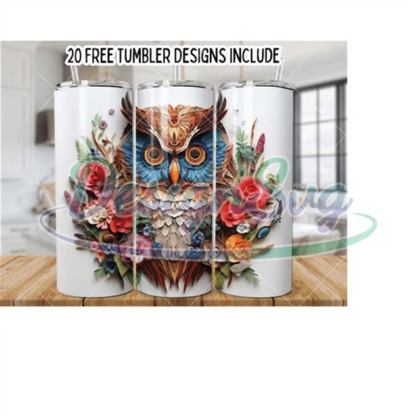 3d-owl-20oz-skinny-tumbler-wrap-floral-owl-sublimation-designs-straight-seamless-graphics-tumbler-wrap-png-instant-digital-download