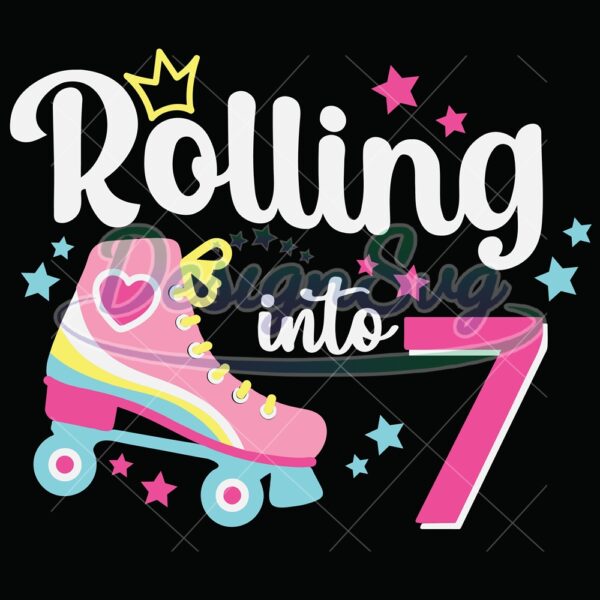 rolling-into-7-svg-birthday-roller-skates-svg-7th-birthday-svg-roller-skating-svg-roller-girl-svg-retro-summer-kid