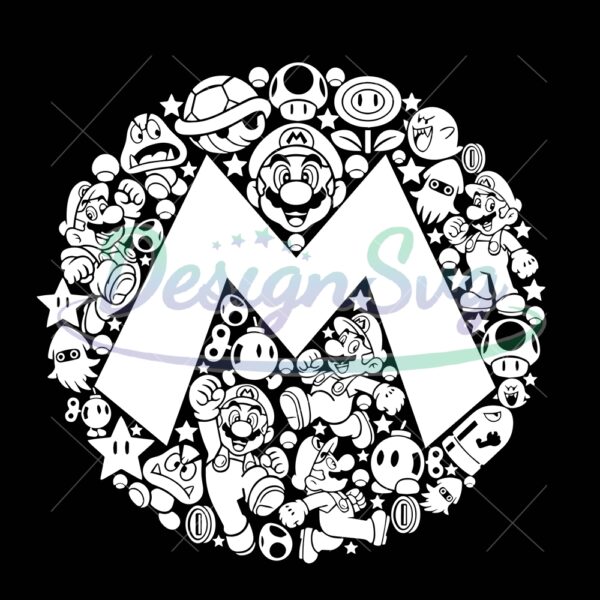 super-mario-m-circle-icon-emblem-mosaic-style-mario-kart-svg-png-clipart-digital-download-sublimation-cricut-cut-file-d