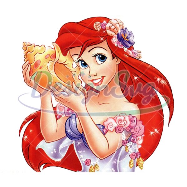 princess-ariel-with-flower-costume-and-conch-png