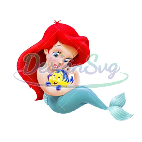 baby-little-mermaid-ariel-and-flounder-fish-png