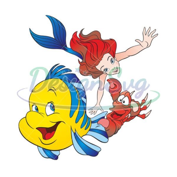princess-ariel-and-friends-flounder-fish-sebastian-png