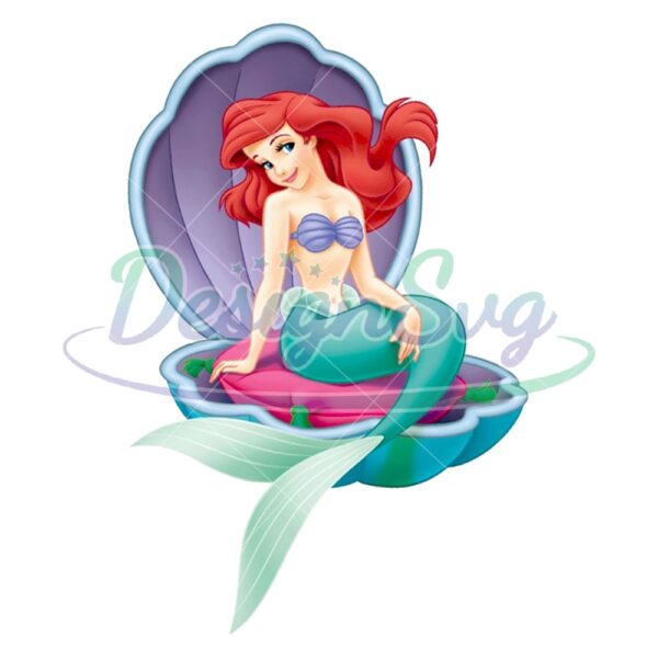 ariel-sitting-on-a-sea-shell-the-little-mermaid-png