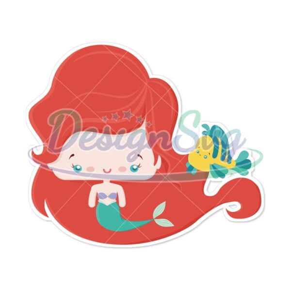 princess-ariel-and-flounder-fish-sticker-png