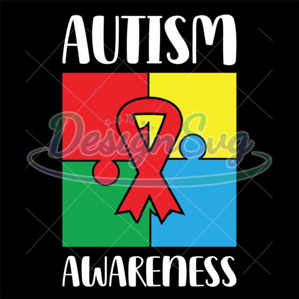 autism-awareness-day-puzzle-red-ribbon-svg