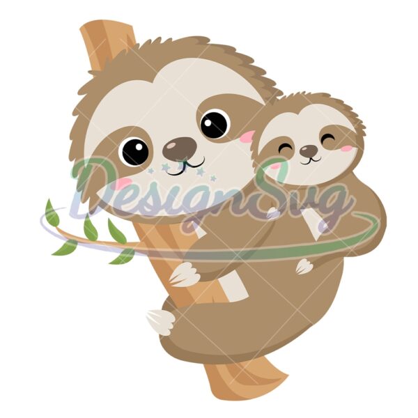 chibi-sloth-mom-and-kid-cartoon-character-svg