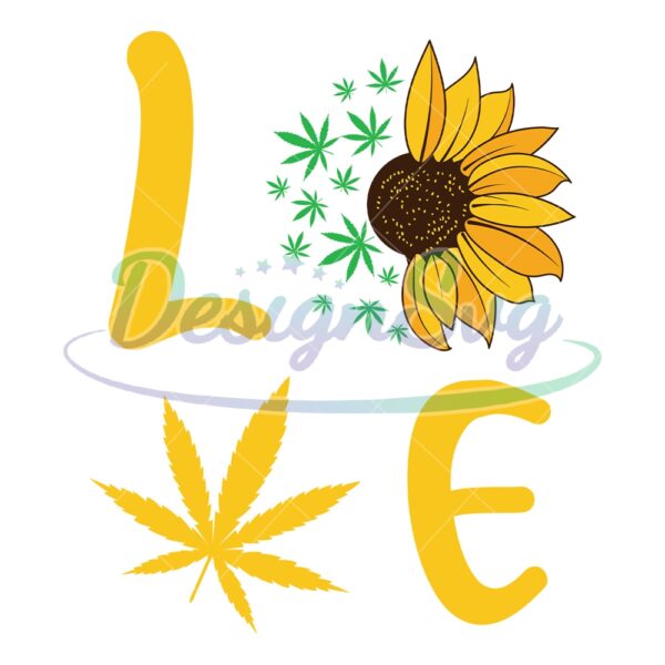 love-cannabis-leaves-and-sunflower-svg