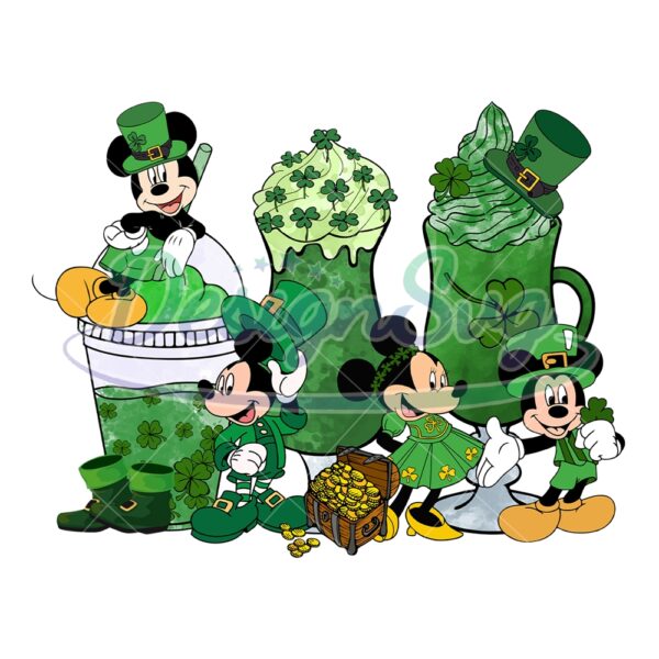mickey-minnie-green-patrick-day-leprechaun-drinks-png