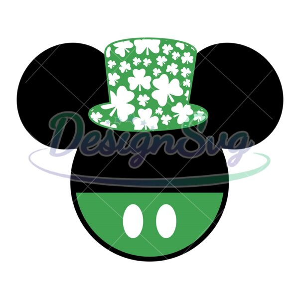 mickey-mouse-head-green-clover-hat-silhouette-svg