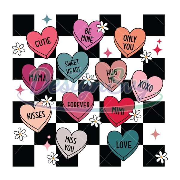 be-mine-valentine-conversation-hearts-checkered-svg
