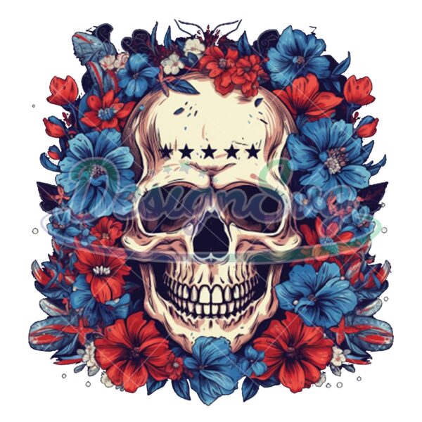 Skull With Flowers Patriotic Day Png