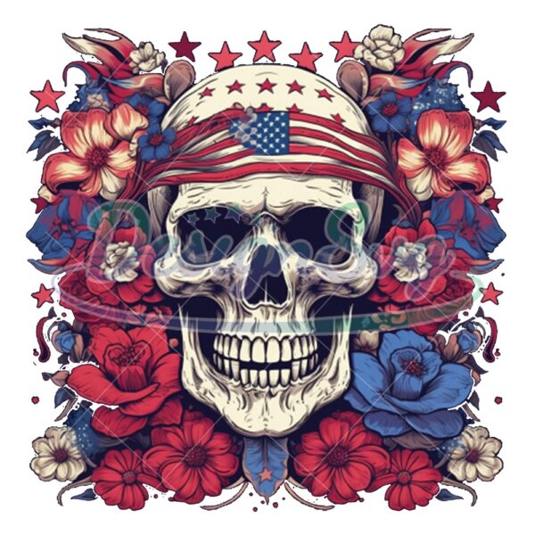 American Flag Skull With Flower Png
