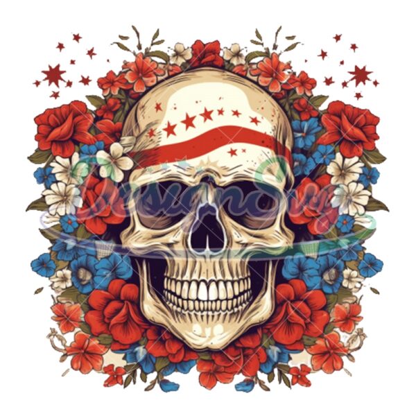 Skull With Flower Tattoos America Patriotic Png