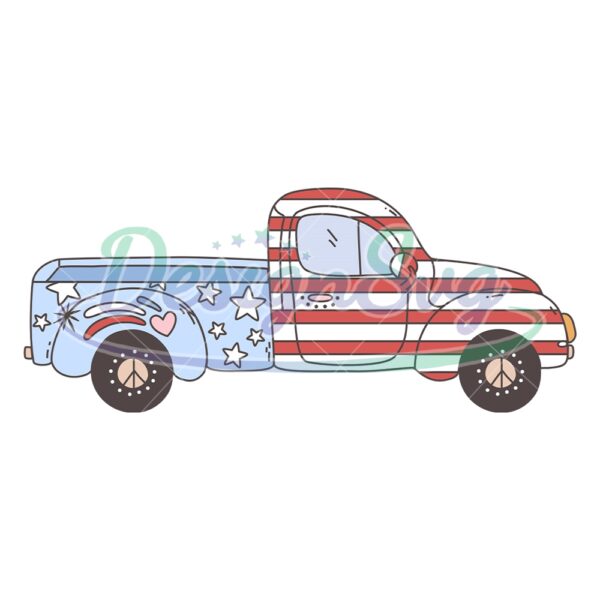 American Flag Retro Truck Patriotic Day SVG