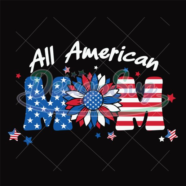 All American Mom Patriotic Sunflower Flag SVG