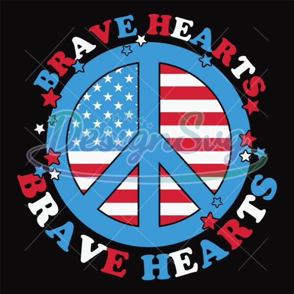 Brave Hearts American Flag Peace Sign SVG