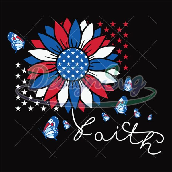 Faith Patriotic Sunflower Star Flag SVG