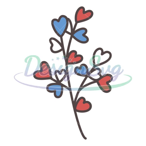 Red White Blue Heart Plant Patriotic Day SVG