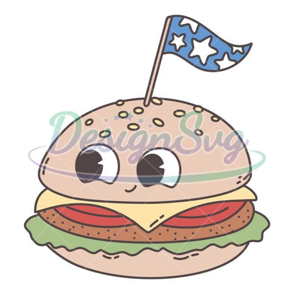 Cartoon Hamburger 4th Of July Patriotic SVG