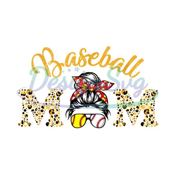 Baseball Mom Messy Bun Softball Glasses PNG