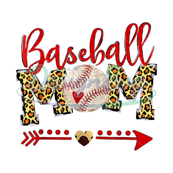 Baseball Mom Red Arrow Heart Leopard PNG