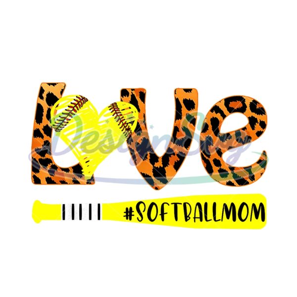 Love Softball Mom Leopard Heart Sport PNG