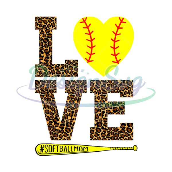 Softball Mom Love Leopard Baseball Bat PNG
